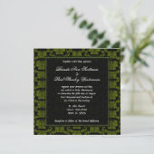 Faire-part de mariage vert Carré Damask (Debout devant)