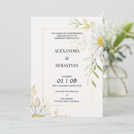 Faire-part de mariage vert Chrysanthemum (Debout devant)