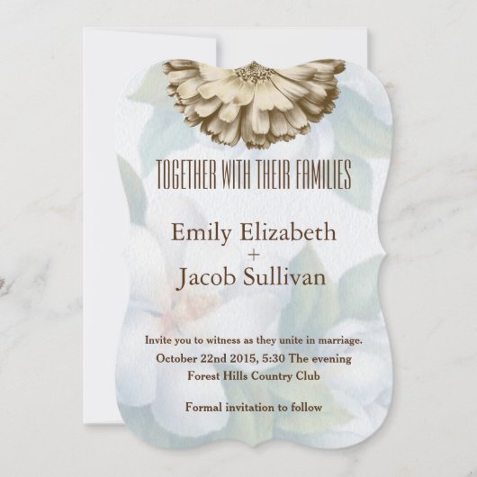 Faire-part de mariage vert citron en lin et margue (Devant)