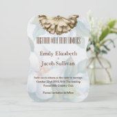 Faire-part de mariage vert citron en lin et margue (Debout devant)