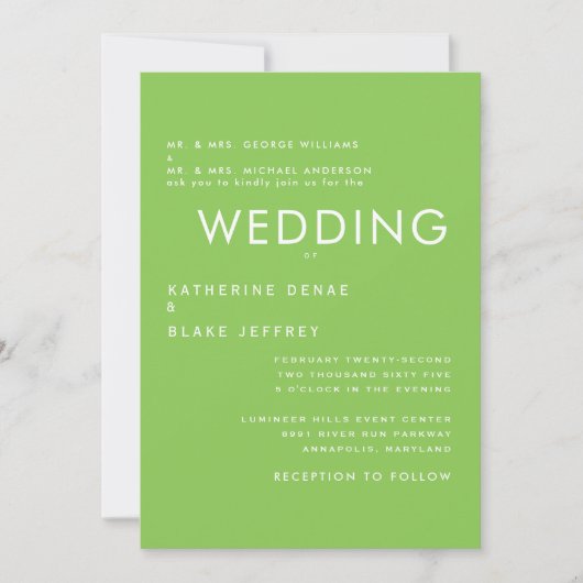 Faire-part de mariage vert citron ultra contempora (Devant)