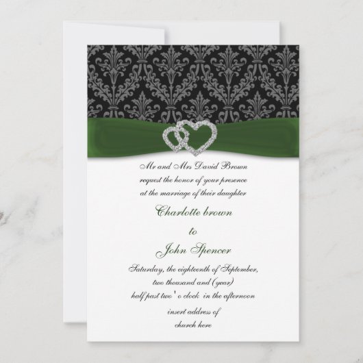 faire-part de mariage vert damassé diamante (Devant)