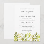 Faire-part de mariage vert de feuillage botanique (Devant / Derrière)