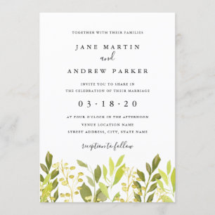 Faire-part de mariage vert de feuillage botanique