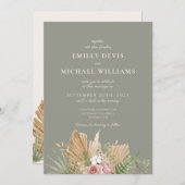 Faire-part de mariage vert de Fleur sauvage lunair (Devant / Derrière)