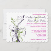 Faire-part de mariage vert de fleurs blanches et v (Dos)