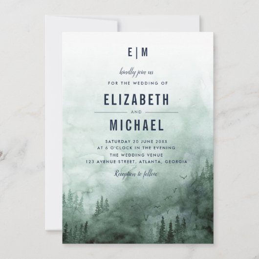 faire-part de mariage vert de forêt de Woodland (Devant)