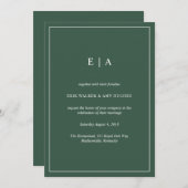 Faire-part de mariage vert de forêt monogramme min (Devant / Derrière)