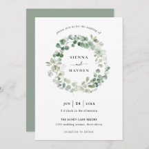 Faire-part de mariage vert de la couronne d'eucaly
