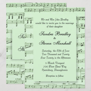 Faire-part de mariage vert de la musique feuille