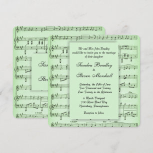 Faire-part de mariage vert de la musique feuille