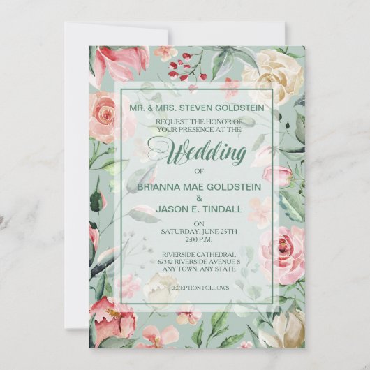 Faire-part de mariage vert de la pointe de la fron (Devant)