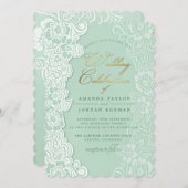 Faire-part de mariage vert dentelle florale (Devant / Derrière)