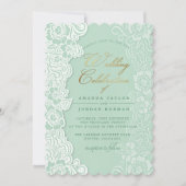 Faire-part de mariage vert dentelle florale (Devant)