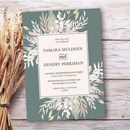 Faire-part de mariage vert du feuillage botanique