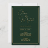 Faire-part de mariage vert Emerald avec texte or (Devant)
