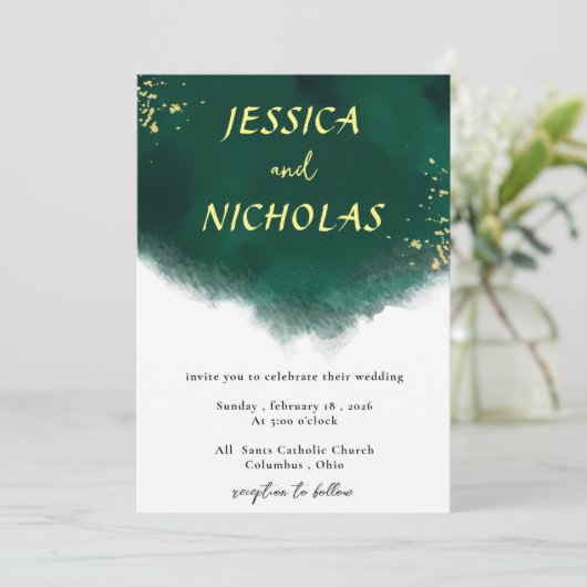 Faire-part de mariage vert émeraude (Debout devant)