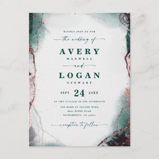 Faire-part de mariage vert émeraude Abstraite (Devant)