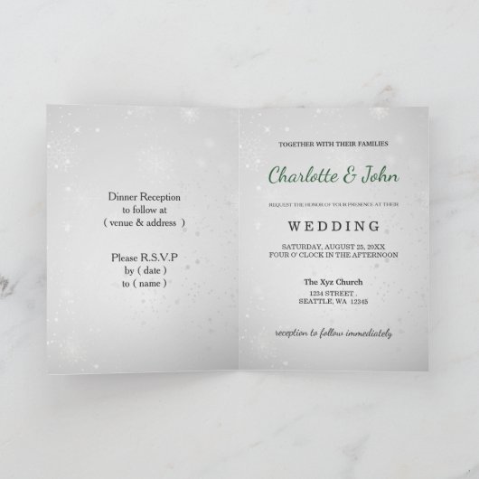 faire-part de mariage vert émeraude argenté (Intérieur)