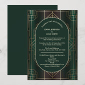 Faire-part de mariage vert émeraude des années 20 (Devant / Derrière)