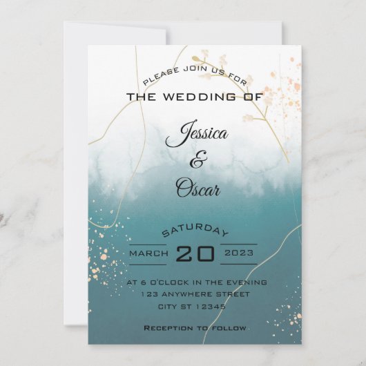 Faire-part de mariage vert émeraude moderne (Devant)