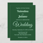 Faire-part de mariage vert émeraude monochrome (Devant / Derrière)