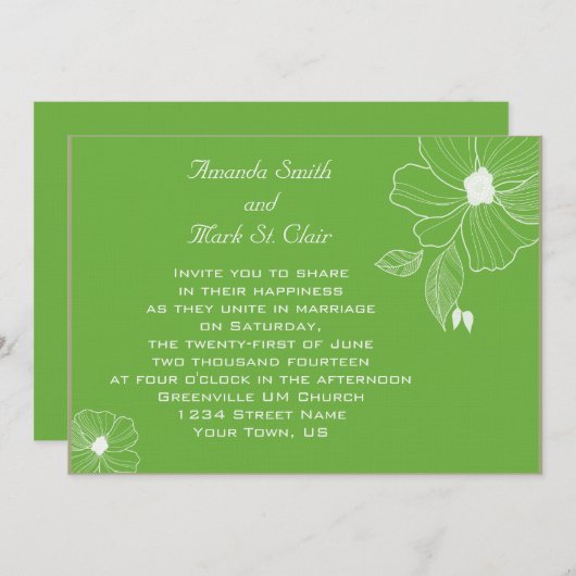 Faire-part de mariage vert et blanc tropical moder (Devant / Derrière)