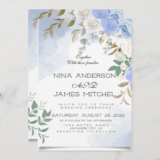 Faire-part de mariage vert et bleu verdure (Devant / Derrière)