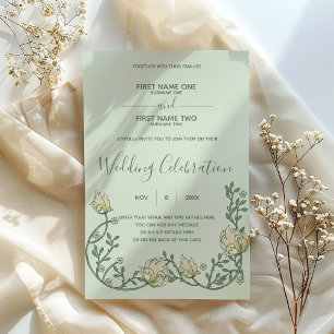 Faire-part de mariage vert et crème Art nouveau