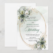 faire-part de mariage vert et or (Devant / Derrière)