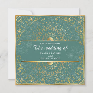 Faire-part de mariage Vert et Or éblouissant
