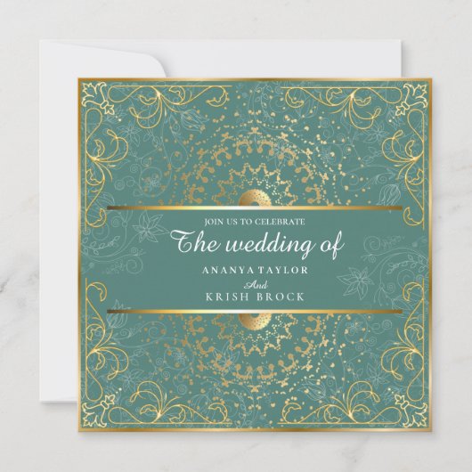 Faire-part de mariage Vert et Or éblouissant (Devant)