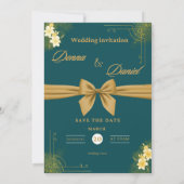 Faire-part de mariage vert et or élégant avec flor (Dos)