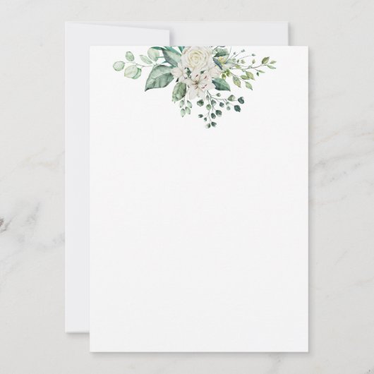 Faire-part de mariage vert eucalyptus blanc roses (Dos)