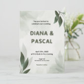 Faire-part de mariage vert féminin (Debout devant)