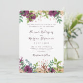 Faire-part de mariage vert fleuri pourpre moderne (Debout devant)