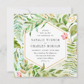 Faire-part de mariage vert floral de feuillage (Devant)