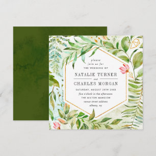 Faire-part de mariage vert floral de feuillage