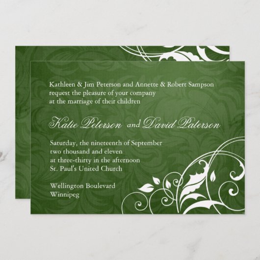 Faire-part de mariage vert foncé (Devant / Derrière)