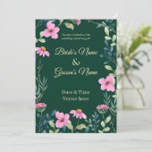 Faire-part de mariage vert foncé botanique et rose (Debout devant)
