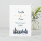 Faire-part de mariage vert forêt de pins (Debout devant)