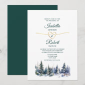 Faire-part de mariage vert forêt de pins (Devant / Derrière)