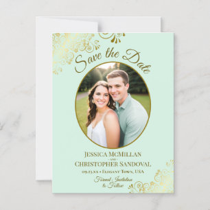 Faire-Part de Mariage Vert Menthe et Or avec Photo