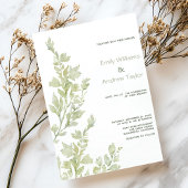 Faire-part de mariage vert minimaliste aquarelle