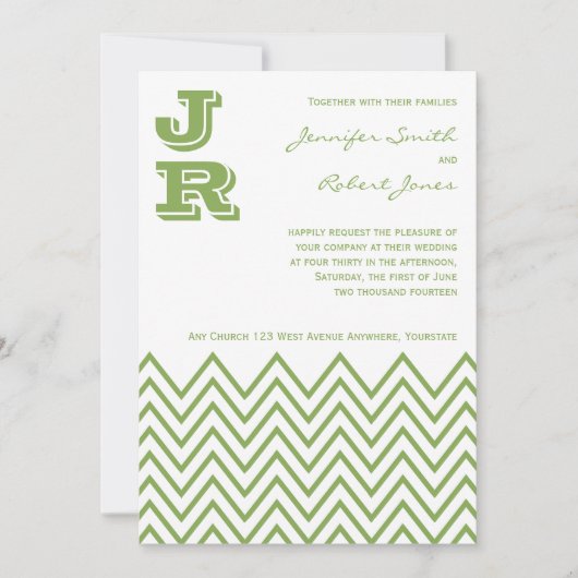 Faire-part de mariage vert moderne de Chevron (Devant)