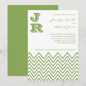 Faire-part de mariage vert moderne de Chevron (Devant / Derrière)