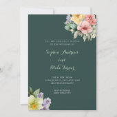 Faire-part de mariage vert moderne & Fleurs pastel (Devant)