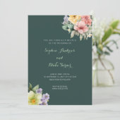 Faire-part de mariage vert moderne & Fleurs pastel (Debout devant)