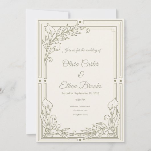 Faire-part de mariage vert neutre saga Olive moder (Devant)
