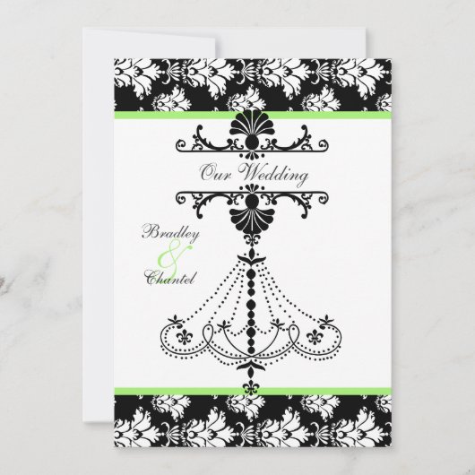 Faire-part de mariage vert, noir, blanc de lustre (Devant)